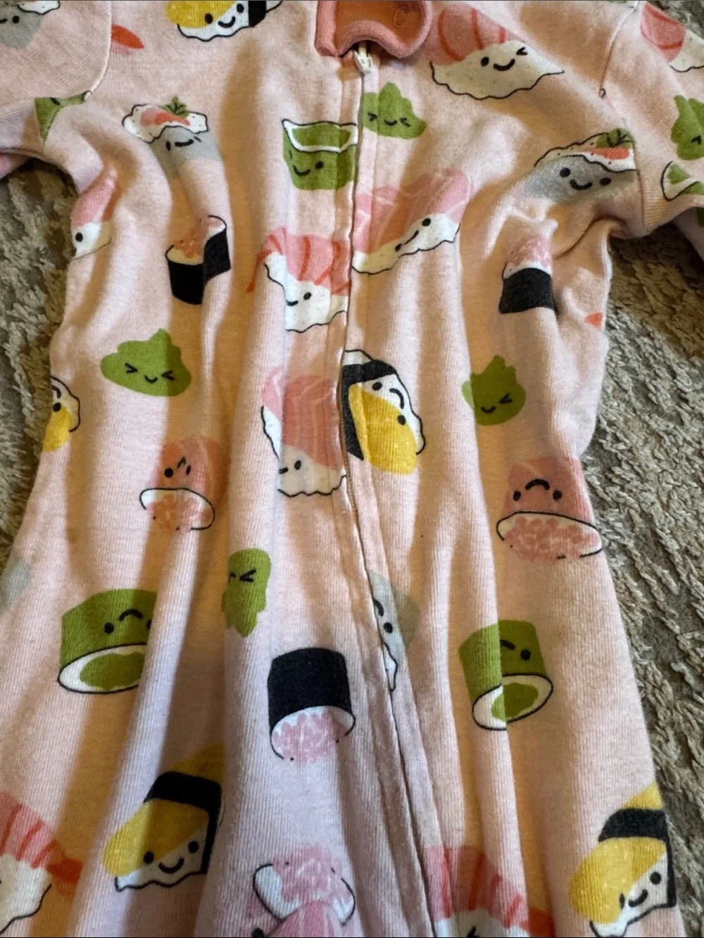 Honest Pink Sushi Print Footed One-Piece Pajamas 6-9 month